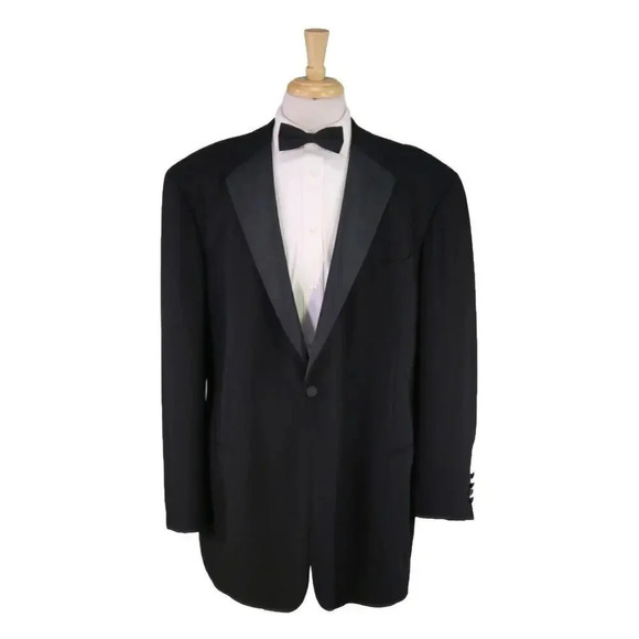 Vestimenta Fatto A Mano Black 1-Btn Notch Lapel Wool Tuxedo Formal Blazer 46L